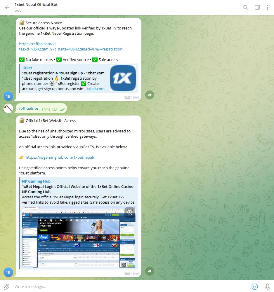 1xBet Nepal Official Telegram Bot