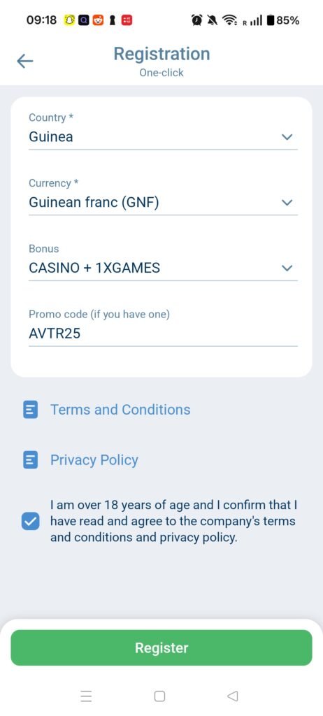 1xbet Guinée APK Download